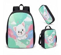 Pilot Dog Drone - Mochila de 17 pulgadas, juego de 3 piezas con diseño de ciudad caprichosa para niños, mochila escolar con lonchera, 13, L, Minimalista