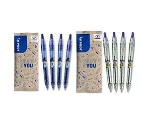PILOT - Flowpack 4uds B2P GEL 0,7 - Bolígrafo Roller tinta de gel - Medio - Azul - Begreen & Flowpack 4uds B2P ECOBALL 1mm - Bolígrafo Tinta base aceite - Medio - Azul - Begreen