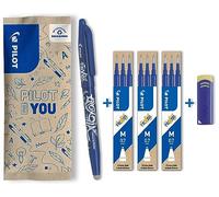 PILOT - FriXion Ball + 3 Set de 3 Recambios + 1 Goma | Bolígrafo Rollerball Recargable - Azul - Punta Media