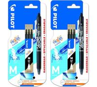 PILOT FriXion Ball Clicker - Bolígrafo retráctil borrable por calor y fricción + recambios, punta de 0,7 mm, línea de 0,35 mm, tinta negra, blíster de 2 bolígrafos + 6 recambios