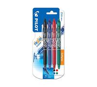Pilot FriXion ball - Juego de bolígrafos de tinta de gel (no retráctiles, 4 unidades), color Negro, azul, rojo, verde