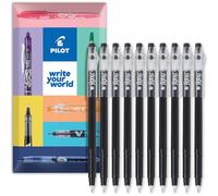 PILOT FriXion Ball Stick 07-0,7 mm punta de tinta de gel borrable, paquete de 10 en paquete de regalo (Negro)