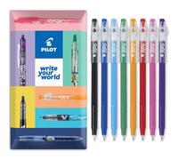 Pilot FriXion - Bolígrafos de punta redonda de 07 a 0,7 mm, tinta de gel borrable, en estuche tipo cartera (pack esencial de 8 unidades)
