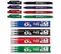 Pilot Frixion - Bolígrafos roller de tinta borrable () 4 unidades de colores surtidos + Minas, Black, Blue, Red & Green