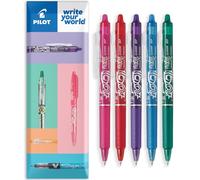 Pilot FriXion Clicker - Bolígrafo de punta retráctil de 0,7 mm de ancho de línea de 0,35 mm de ancho, 5 unidades, color rosa, rojo, violeta, azul claro y verde
