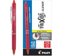 Pilot FriXion Clicker - Bolígrafos de tinta de gel retráctiles, borrables, punta fina de 0,7 mm, tinta azul, paquete de 12 con 2 paquetes de recambios