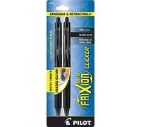 Pilot FriXion Clicker - Bolígrafos de tinta de gel borrables, recargables y retráctiles, punta fina, tinta negra, paquete de 2 (31460)