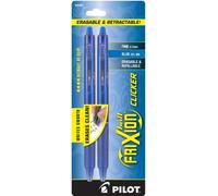 Pilot FriXion Clicker - Bolígrafos de tinta de gel borrables, recargables y retráctiles, punta fina, tinta azul, paquete de 2 (31461)