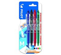 Pilot-Frixion Clicker-Cuatro bolígrafos Borrables Frixion Clicker-Uno de Cada Color Azul,Negro,Rojo y Verde-Trazo 0,7