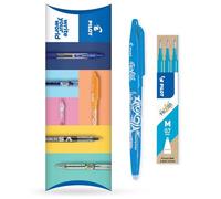 Pilot Frixion FR7 - Bolígrafo de punta redonda borrable por calor y fricción, punta media de 0,7 mm, 1 bolígrafo + 3 recambios (azul claro)