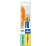 Pilot Frixion FR7 - Bolígrafo de punta redonda borrable por calor y fricción, punta media de 0,7 mm, paquete de 1 bolígrafo + 3 recambios (naranja)