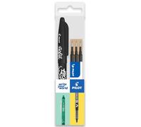 Pilot Frixion FR7 - Bolígrafo de punta redonda borrable por calor y fricción, punta media de 0,7 mm, paquete de 1 bolígrafo + 3 recambios (negro)