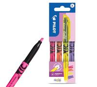 Pilot FriXion - Juego de 4 rotuladores fluorescentes borrables ligeros, color rosa, naranja, amarillo, morado, tinta termosensible, sin manchas, flujo suave, punta de 4 mm con clip para estudiar