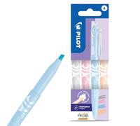 Pilot FriXion Light - Juego de 4 resaltadores borrables naturales, color gris claro, rosa, azul, naranja, tinta termosensible, sin manchas, flujo suave, punta de cincel de 4 mm con clip para diario,