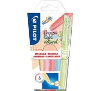 Pilot FriXion Light Natural - 1 funda de 6 marcadores naturales borrables, rosa, amarillo, púrpura, azul, naranja, verde