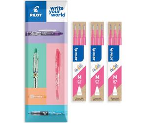 Pilot Frixion - Recambio borrable de calor y fricción, línea mediana de 0,7 mm, paquete de 9 recambios, 3 paquetes en embalaje de almohada (Rosa)