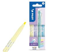 Pilot FriXion - Subrayadores borrables suaves, suaves, paquete de 4 unidades, color azul pastel, verde, amarillo y morado, tinta termosensible, sin manchas, flujo suave, punta de cincel de 4 mm con