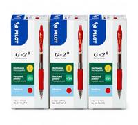 PILOT G-2+ Bolígrafo de tinta gel rojo 0,7 mm recargable, pack 3 cajas de 12 unidades, total 36 bolígrafos, BL-G2-PLS7-R