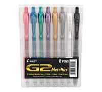 Pilot G2 Metallics - Bolígrafos de gel recargables y retráctiles, punta fina, tintas de colores surtidos, paquete de 8 unidades (34405)