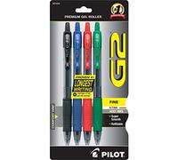 Pilot, G2 Premium - Bolígrafos de gel (punta fina de 0,7 mm, 4 unidades), color negro, azul, rojo y verde