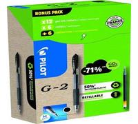 PILOT Greenpack G-2 Gel, 0,7 mm, negro, 12 bolígrafos y 12 recargas