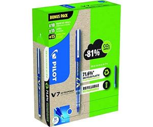 Pilot Greenpack V7 Eco, 0,7 mm, azul, 10 bolígrafos y 30 recargas