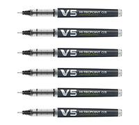 PILOT Juego de 6 bolígrafos recargables V5 de tinta líquida negra Begreen punta fina