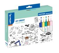 PILOT Kit creativo PINTOR - Marcador decorativo - 1 póster gigante + 5 marcadores punta fina azul oscuro/amarillo/verde/marrón/rosa