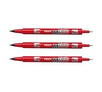 PILOT Lot de 3 Marqueurs TWIN MARKER BEGREEN indélibile rouge 2 pointes ogives:fine et moyenne