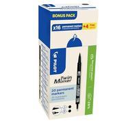 Pilot - Lote de 20 Twin Marker - Marcador permanente 2 en 1 - Trazado ultra preciso multisuperficies - Plástico reciclado - Negro - Doble punta fina y extrfina