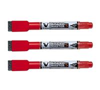 PILOT Lote de 3 rotuladores de pizarra blanca V BOARD MASTER S con borrador rojo