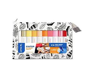 PILOT - Maletín con 10 Pintor - Rotuladores al Agua Multisuperficie de Secado Rápido - Textil, Vidrio, Madera, Piedra, Bricolaje - 10 Colores Cálidos- Punta Media