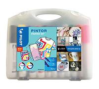 PILOT - Maletín con 4 Pintor - Rotuladores al Agua Multisuperficie de Secado Rápido - Textil, Vidrio, Madera, Piedra, Bricolaje - 11 colores - Punta Fina (x7) y Punta Ancha (x4)