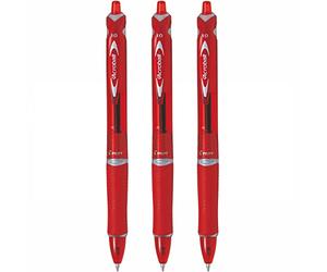 Pilot - Pack de 3 bolígrafos de punta media acroball-clip plástico, rojo