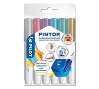 PILOT - Pack de 6 Pintor - Rotuladores al Agua Multisuperficie de Secado Rápido - Textil, Vidrio, Madera, Piedra, Bricolaje - Colores Surtidos Metal - Punta Fina