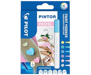 PILOT - Pack de 6 Pintor - Rotuladores al Agua Multisuperficie de Secado Rápido - Textil, Vidrio, Madera, Piedra, Bricolaje - Colores Pastel Surtidos - Punta Fina