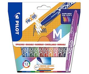 PILOT - Paquete de 12 FriXion Ball - Bolígrafo Borrable con Tinta Termosensible - Bolígrafo Rollerball Recargable - 12 Colores - Punta Media