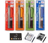 Pilot Parallel Pen - Juego de 4 paquetes de 1,5 mm + 2,4 mm + 3,8 mm + 6 mm + 12 cartuchos de tinta de colores surtidos + 6 cartuchos negros + 1 regla marcapáginas de madera Blumie