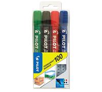 PILOT Permanent Marker 100 mit Rundspitze, 4er Set (Blau, Schwarz, Rot, Grün)