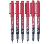 Pilot Red V Sign Pen Liquid Ink Medium Guin de 2 mm Nib de 0.6 mm de ancho V-Sign Fiber Fiber Punto Marcador Grfico SW-VSP (paquete de 6)