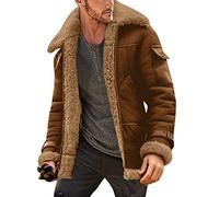 Pilot S - Chaquetas de cuero para hombre Reino Unido - Cuello de solapa, manga larga, acolchada, abrigo bombardero aviador, piel sintética de borrego, piel de oveja, abrigo grueso vintage, talla