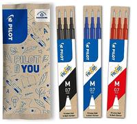 PILOT - Set de 3 estuches de 3 recambios FriXion - Recambios para bolígrafos borrables - Compatibles con FriXion Ball y FriXion Ball Clicker - Negro, azul, rojo - Punta media (12 recambios)