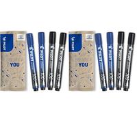 PILOT Set de 4 Rotuladores Permanentes SCA 100 - Tinta Indeleble para Todas las Superficies - Alta Cobertura y Durabilidad - 2 Negro, 2 Azul - Punta de Bala Fina (Paquete de 2)