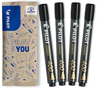 PILOT Set de 4 Rotuladores Permanentes SCA 400 - Tinta Indeleble para Todas las Superficies - Alta Cobertura y Durabilidad - Negro - Punta de Cincel (4,5 mm) para Líneas Finas o Más Anchas