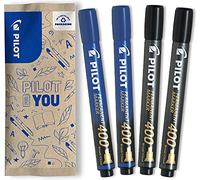 PILOT Set de 4 Rotuladores Permanentes SCA 400 - Tinta Indeleble para Todas Superficies - Alta Cobertura y Durabilidad - 2 Negro, 2 Azul - Punta de Cincel (4,5 mm) para Líneas Finas o Más Anchas