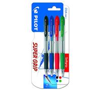 Pilot Super Grip - Pack de 4 bolígrafos, punto medio, Azul - Negro - Rojo - Verde