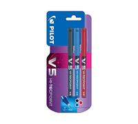 Pilot V5 - Bolígrafo roller (3 unidades), color azul, negro y rojo