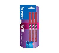 Pilot V5 - Bolígrafo roller (3 unidades), color rojo