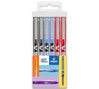 Pilot V5 Hi-Tecpoint - Bolígrafo de punta fina de 0,5 mm, paquete de 6 unidades, color negro, azul y rojo