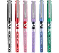PILOT V5 Hi-Tecpoint - Bolígrafo de punta fina de 0,5 mm, trazo de 0,3 mm, paquete de 6 unidades, negro, azul, rojo, verde, violeta y rosa